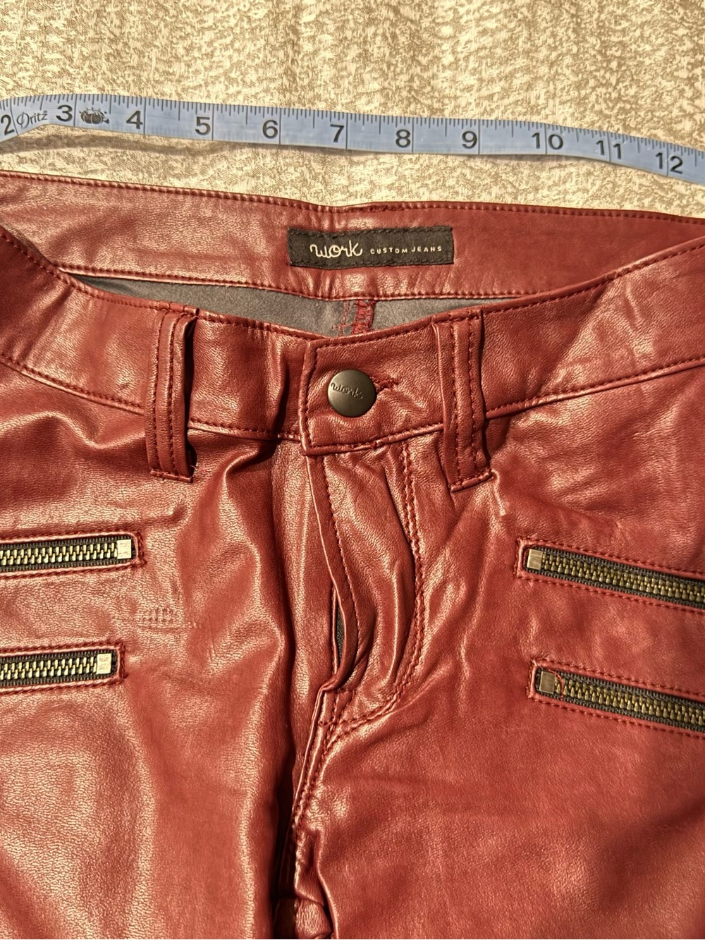 Work Custom Jeans Red Faux Leather Moto Pants